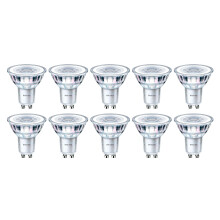 Philips LED GU10 Glass Dimmable Spot Light, 5.5W (50W Halogen Equivalent), 350 Lumens, Warm White, Glass Finish, Pack of 10
