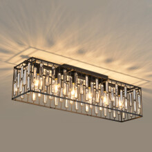 JIINOO Modern Crystal Ceiling Light, 6 Light Black Chandelier Ceiling Lights Fixture, Classical Rectangle Chandeliers for Living Room Kitchen Hallway