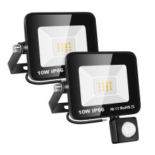 Willpower 2pcs LED Floodlight 10W 1000lm Security Lights Outdoor with Motion Sensor LED Work Light IP66 Waterproof PIR Lights Warm White 3000K Wall L