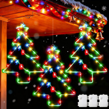Dekofun Christmas Window Lights 3 Pack 55 LED Large Metal Star Lights Battery Powered with Timer, Hanging Christmas TreeLight Waterproof Star Light f