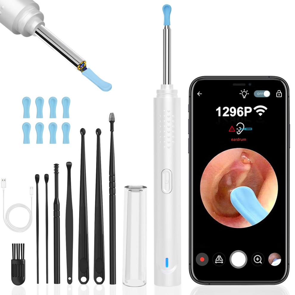 Ear Wax Removal Camera with 1296P HD Lens, LED Lights, IP67 Waterproof Wireless Ear Cleaning Kit