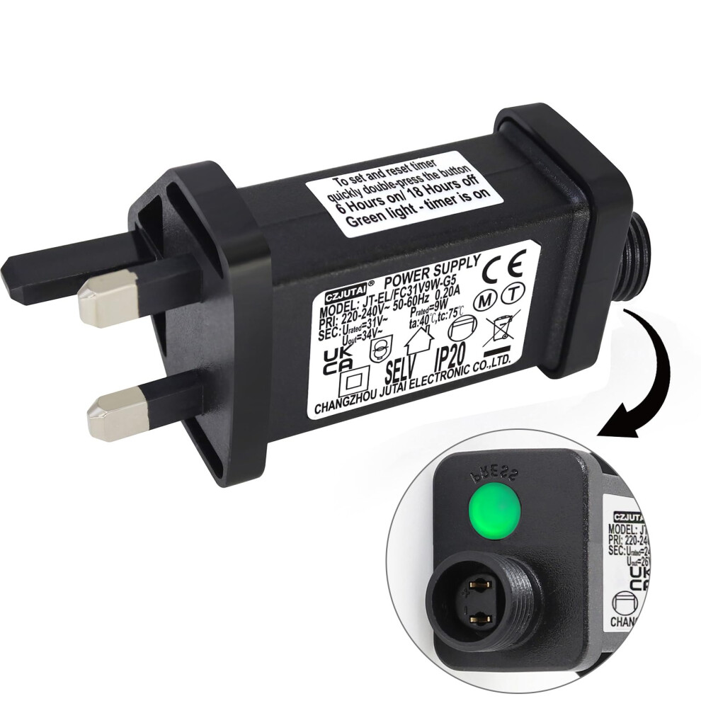 Cubeplug 31V 9W Transformer For Czjutai Jt-El/Fc31v 9W /6W /4.5W /3.6W With 8 Modes, Memory & 6 Hour Timer, For Christmas Tree Lights With Multifunct 82930745