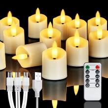 Homemory Remote Rechargeable LED Tea Lights with 2/4/6/8 Hours Timer USB Charging Cable Flameless Battery Electric Wedding Vovite, Christmas Home Dec