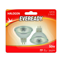 Eveready ECO Halogen 40W (50W Equivalent) MR16 Cap Light Bulb, Pack of 2, GU5.3, 50 W