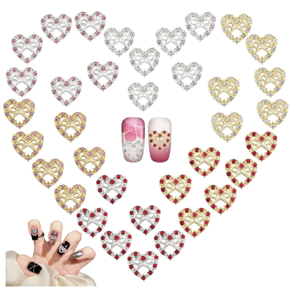 36 Pack 3D Heart Rhinestone Nail Art Charms â Sparkling Crystal Design in 6 Vibrant Colors