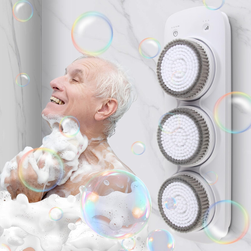 Wall Mounted Electric Back Scrubber with 360 Rotation, Height Adjustable, IPX7 Waterproof, USB Rechargeable