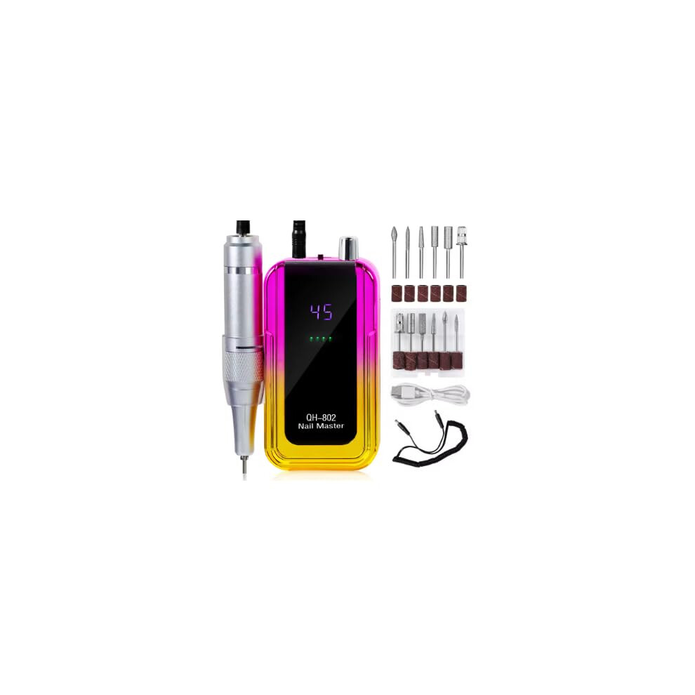 Electric Nail Drill 45000 RPM Rechargeable Cordless Low Noise for Manicure and Pedicure