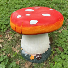 Mushroom Stool Resin Ottoman with Charming Design for Garden Yard Lawn Decor, Small Orange