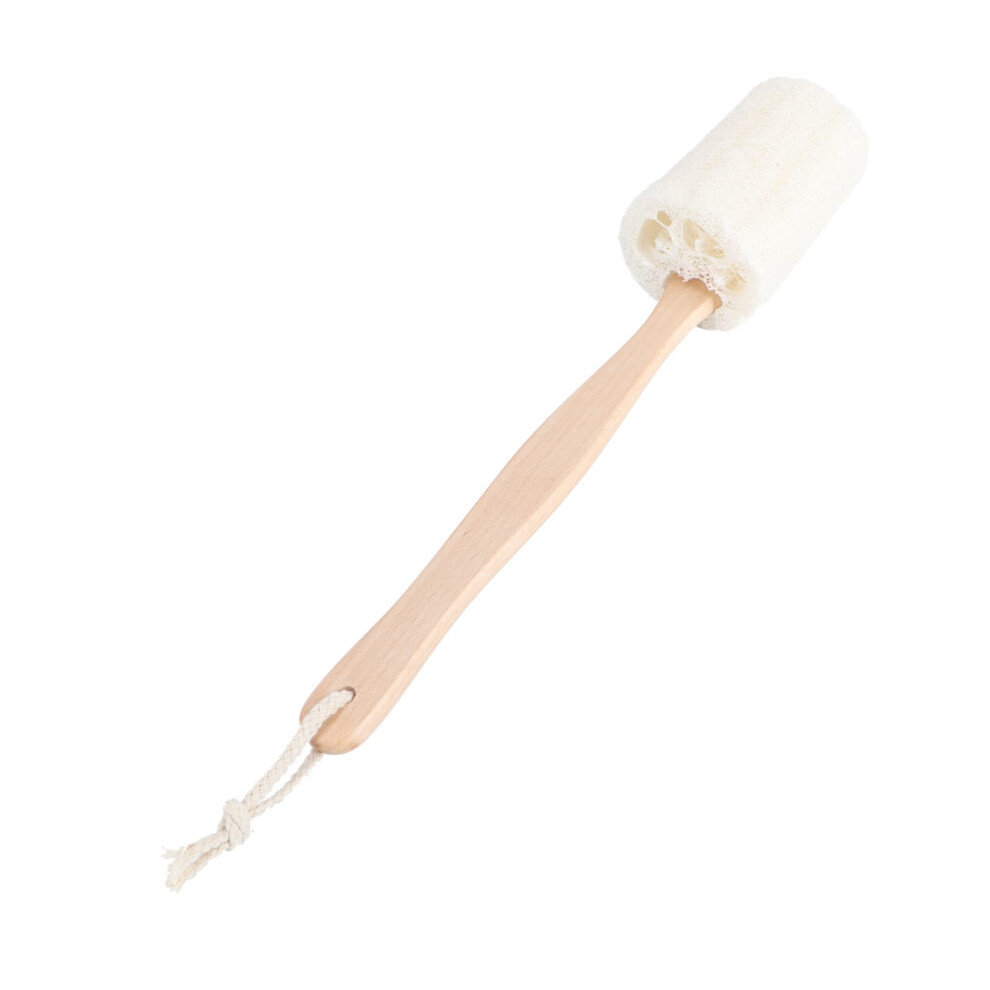 Loofah Bath Brush with Long Wooden Handle Back Scrubber for Gentle Skin Exfoliation and Spa
