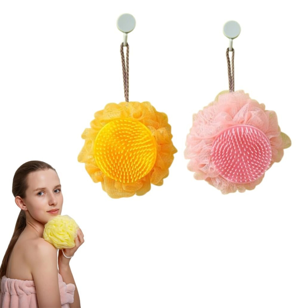 Pink Bath Sponge 2In1 Loofah Scrubber With Brush And Hand Mitt For Gentle Exfoliation 2 Pack