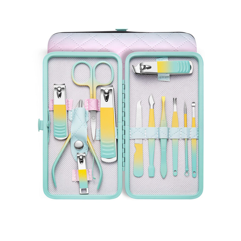 12pcs Carbon Steel Manicure Pedicure Set with Travel Case, RustResistant Nail Grooming Kit