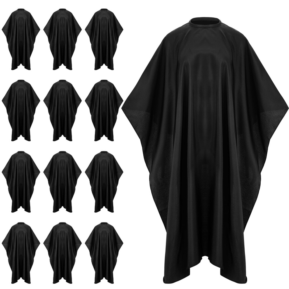 Black Barber Cape 12Pcs Waterproof Hair Cutting Cape With Adjustable Snap Closure Antistatic