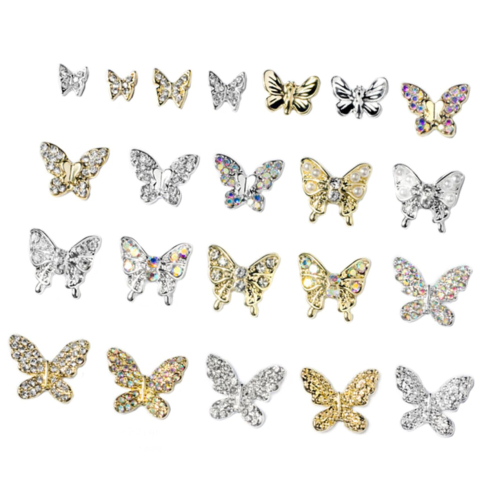 22pcs 3D Butterfly Nail Charms with Rhinestones for DIY Manicure and Acrylic or Gel Nail Decoration