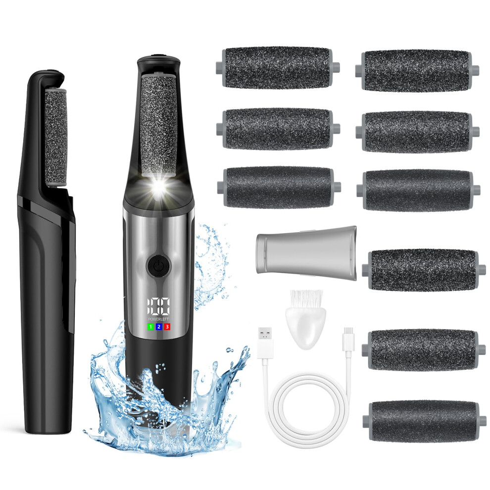 Rechargeable Electric Callus Remover for Feet with 9 Rollers, Wet and Dry Pedicure Foot File