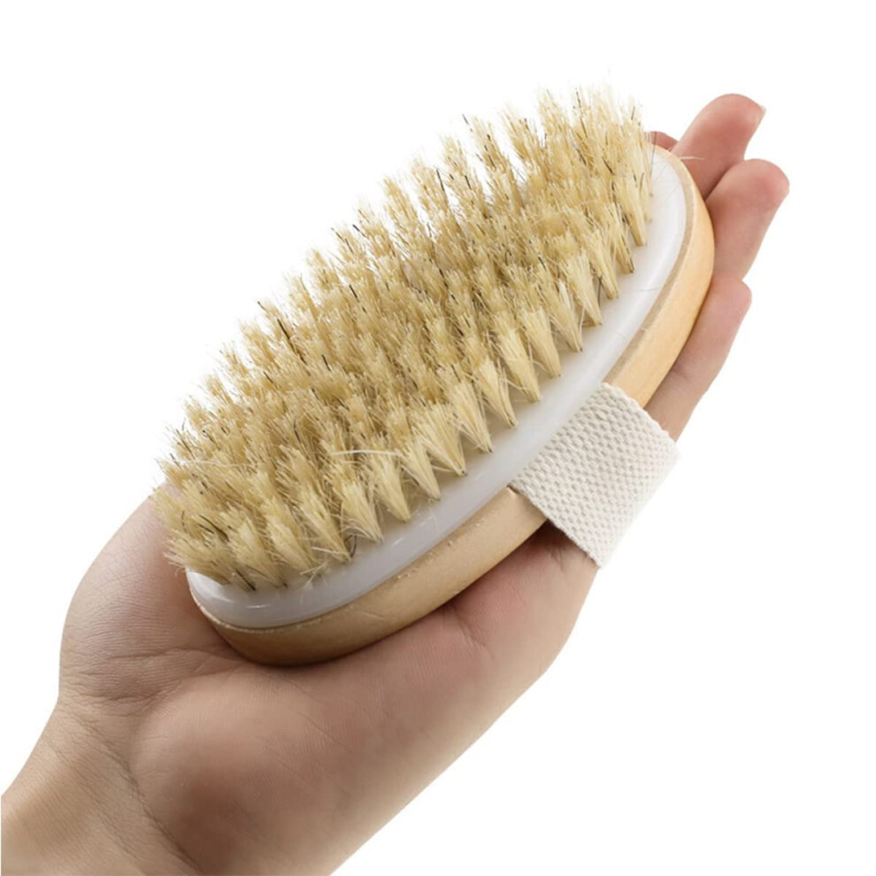 Natural Boar Bristle Dry Body Brush for Gentle Exfoliation and Lymphatic Drainage Massage