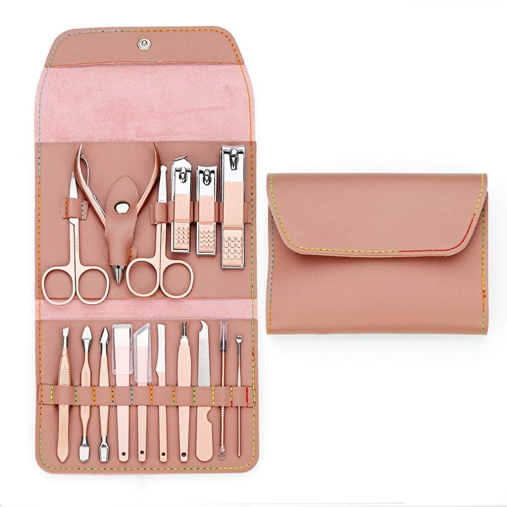 Manicure and Pedicure Kit 16pcs Precision Stainless Steel Nail Clipper Set with Leather Case