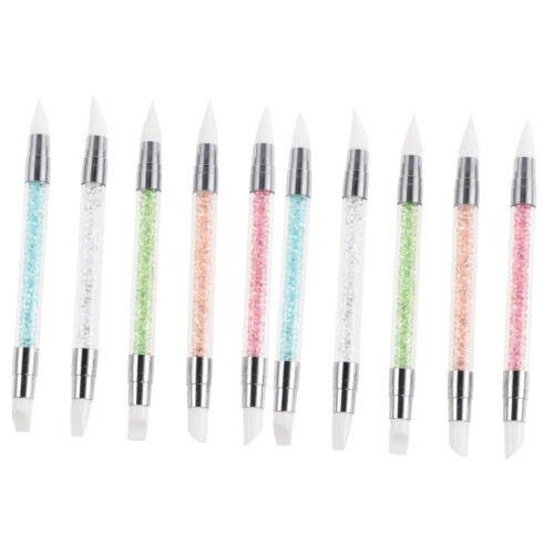 10pcs Double Head Nail Art Dotting Tools Set with Silicone Tip Rhinestone Picker Pen
