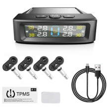 (External) With 4 External Sensors Car Tyre Pressure Monitor Solar TPMS Tire Pressure Monitoring System Temperature Warning Fuel Save