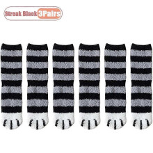 (Streak Black-3Pairs) Winter Coral Fleece Socks Mid Calf Cute Cat Paw Design Thickened Warm Sleep Socks for Women Girls Indoor Cold Weather Wear
