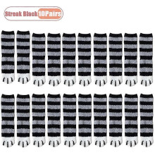 (Streak Black-10Pairs) Winter Coral Fleece Socks Mid Calf Cute Cat Paw Design Thickened Warm Sleep Socks for Women Girls Indoor Cold Weather Wear