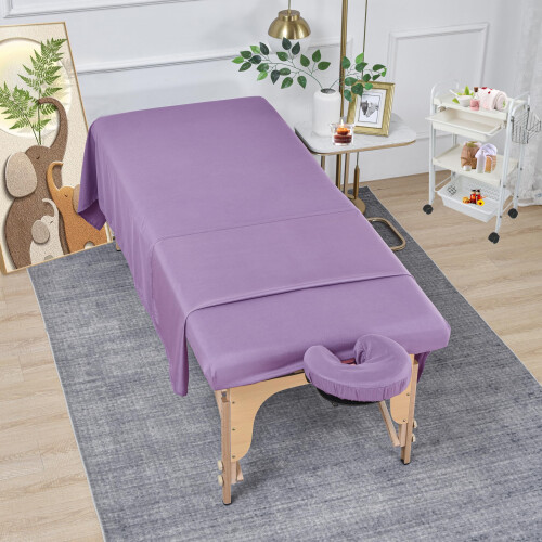 Lavender Microfiber Massage Table Sheet Set with Face Cradle Cover, Breathable and QuickDrying 2