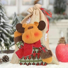 (elk) Large Candy Christmas Bags New Year Holiday Cartoon Apple Stockings Christmas Decorations for Home Linen Drawstring Gift
