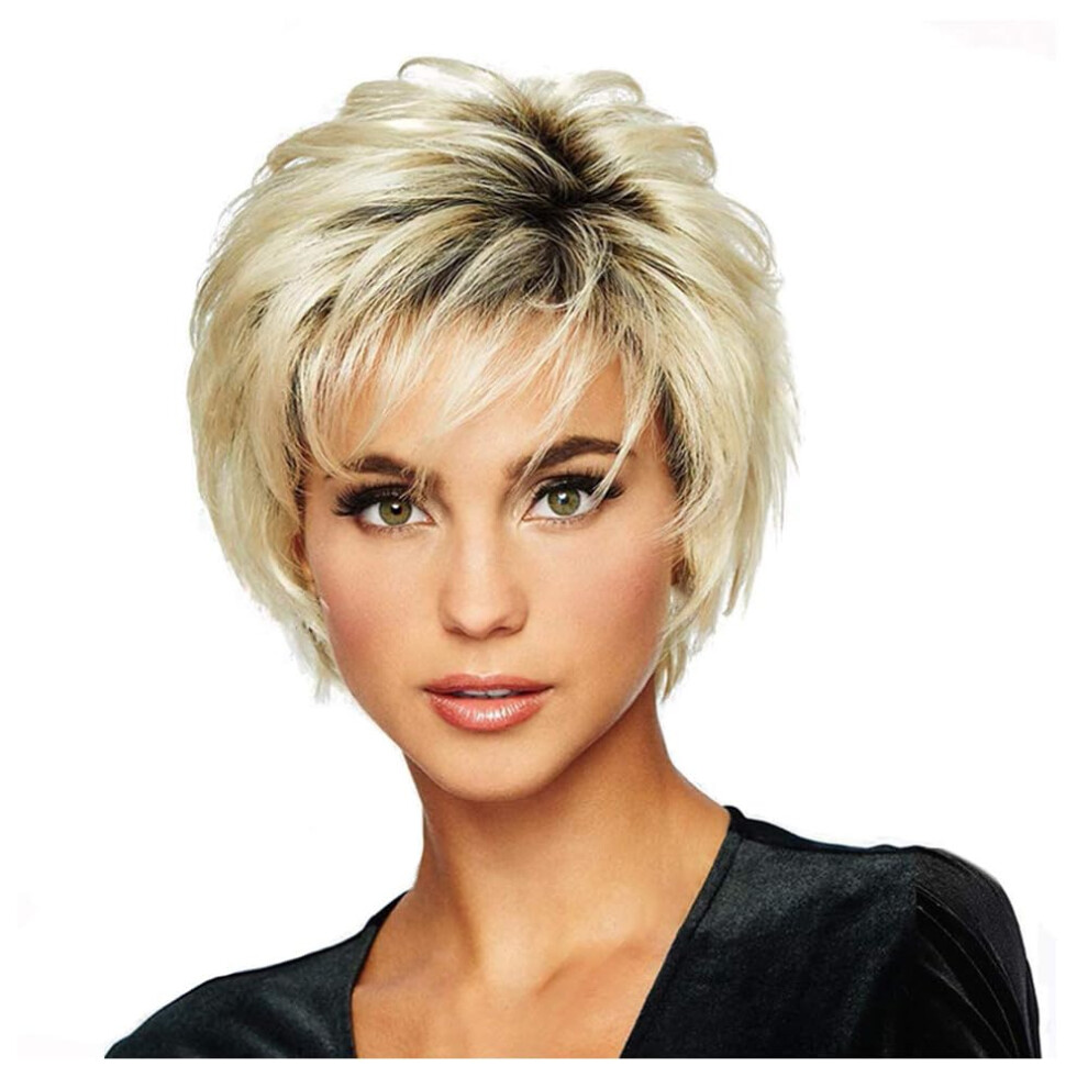 Short Pixie Cut Wig with Bangs for Women, Curly Bob Human Hair Dark Brown, Breathable Cap