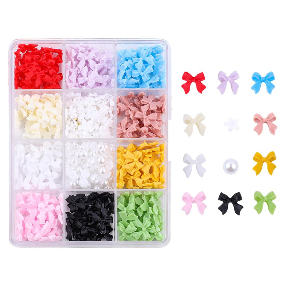 500 Pcs 3D Nail Bow Charms Multicolor Flatback Pearls and Gems for Manicure Nail Art Decorations