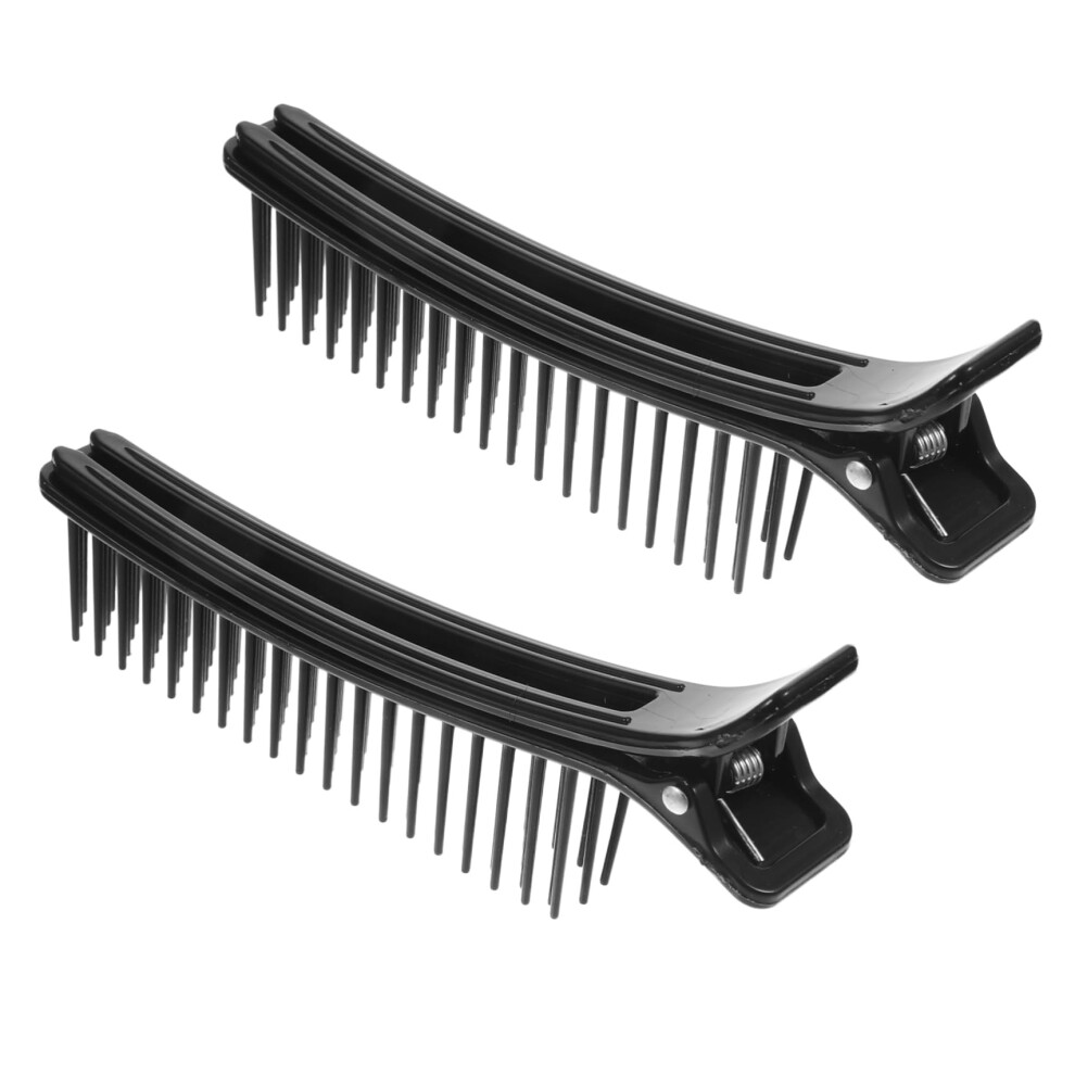 Unisex Black Hair Sectioning Clips With Builtin Comb, Secure Grip Salon Styling Clippers, 6Pcs Abs