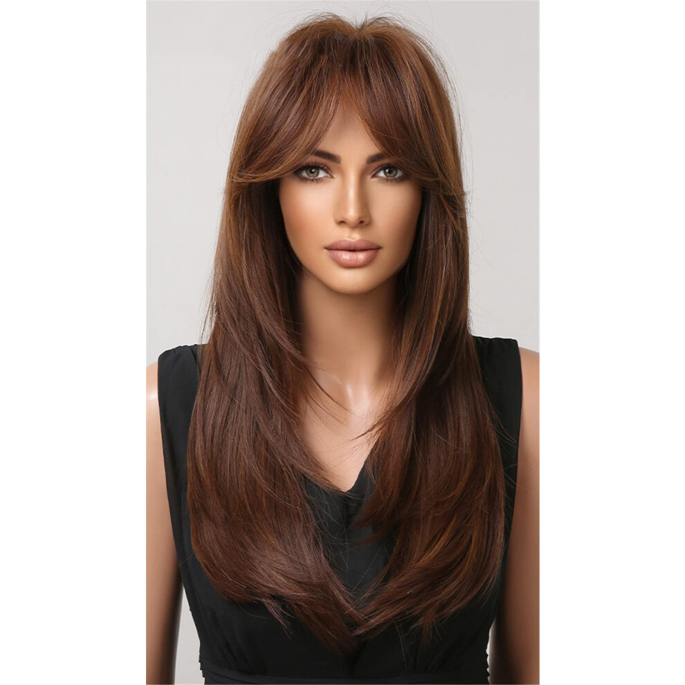 Unisex Synthetic Long Straight Layered Wig With Bangs, Heatresistant Ombre Blonde For Women Cosplay