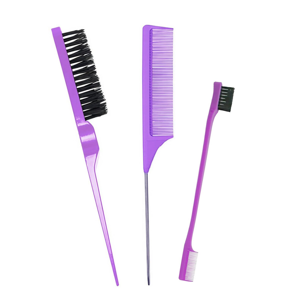 3 Piece Hair Styling Brush Set with Bristle Brush, Rat Tail Comb and Edge Control for Women