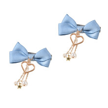 2Stk Damen Haarclips Mit Blauem Schleifen-Design Und Quasten