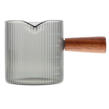 2Pcs Transparent Glass Creamer Pitcher with Wooden Handle Small Grey