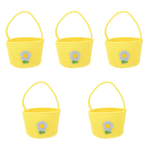 5Pcs Handheld Rope Basket Yellow Multipurpose Picnic Fruit Storage 2