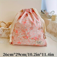 (Pink flowers) Embroidered Bow Drawstring Bag, Multipurpose Storage Box, Portable Travel and Household Dust Bag, Mom and Diaper Bag