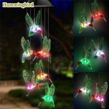 (Hummingbird) LED Solar Wind Chime Crystal Ball Hummingbird Wind Chime Light Color Changing Waterproof Hanging Solar Light for Home Garden