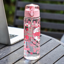 (Pink flowers) Lightweight Plastic Water Bottle with Daisy Design and Leak Proof Lid - Suitable for Office, Home, Gym, Travel - Reusable Cup