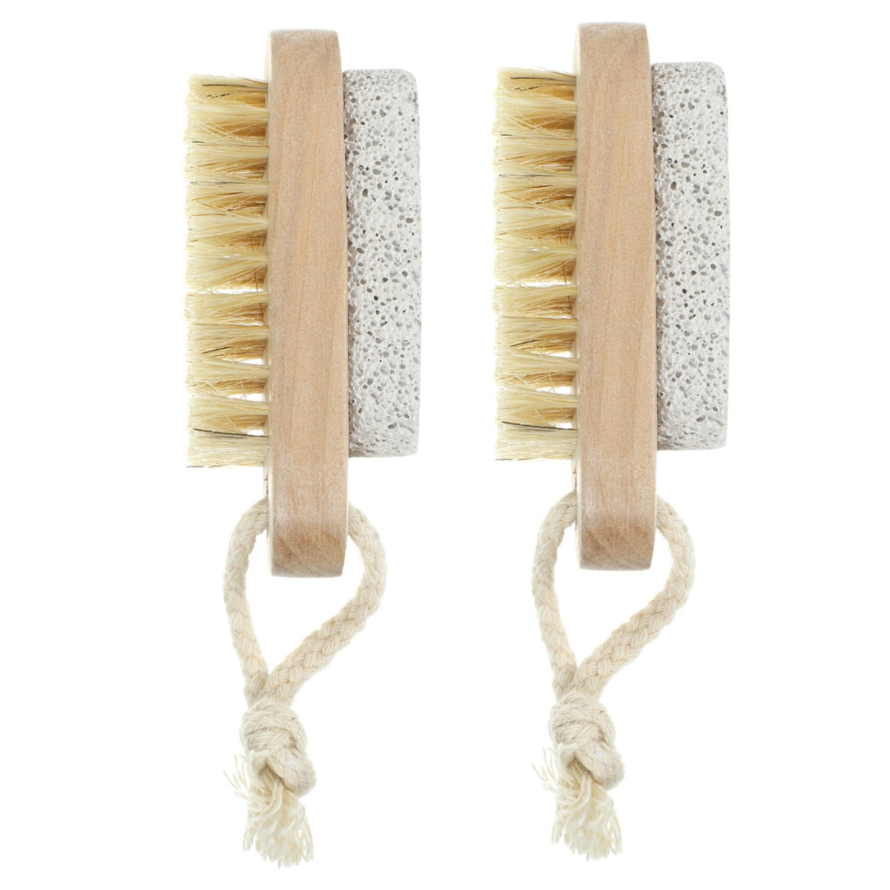 2pcs Foot Scrubber Brush with Pumice Stone, Natural Bristle 2 in 1 Callus Remover Massage Set