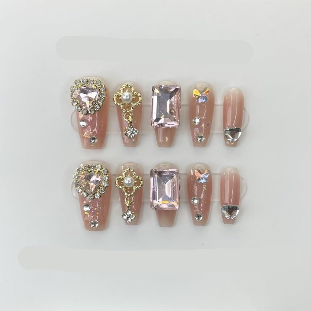 Luxury Diamond Nail Stickers Handmade Phototherapy Press On Nails XS Size 615 Reusable Design