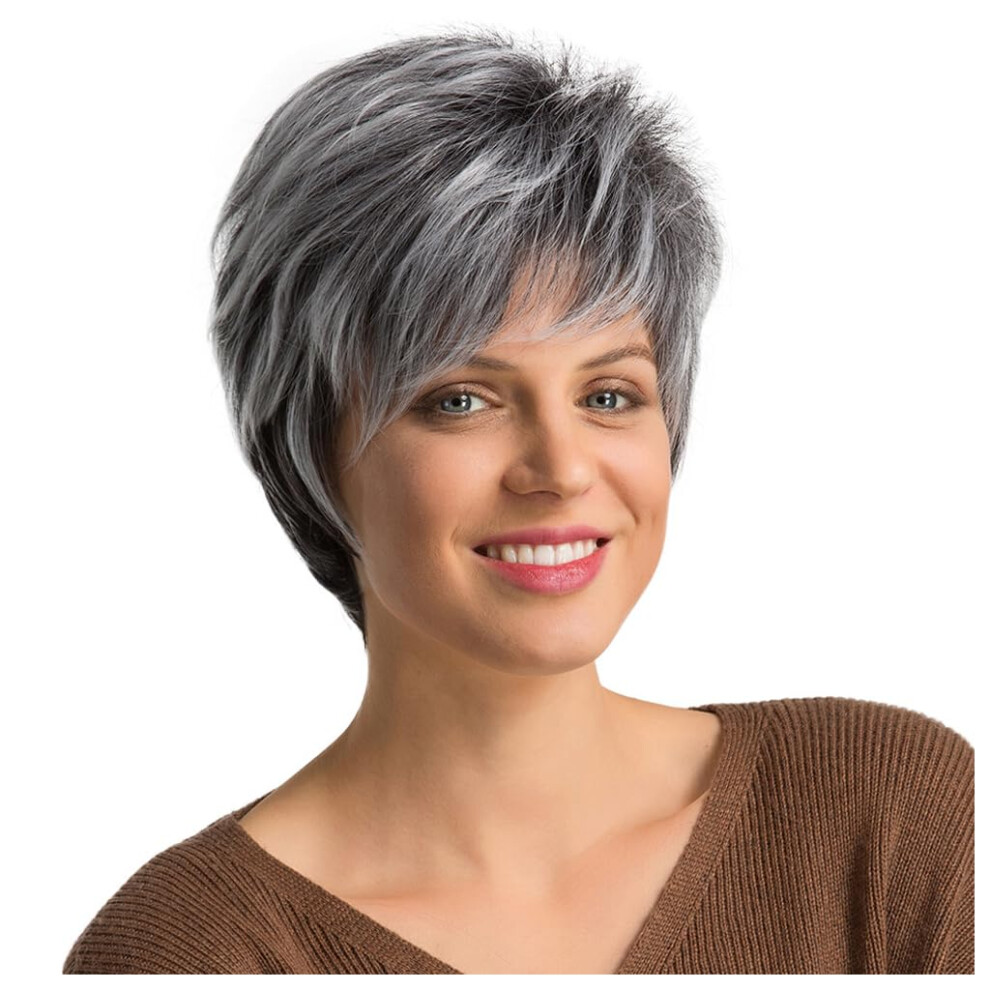 Human Hair Wig for Women Short White Curly Bob Pixie Style with Bangs, Natural Shine and Secure Fit