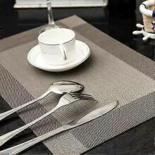 (Silver) PVC Anti Slip Western Style Mat Solid Color Striped Insulated Coaster Tableware Mat Kitchen Table Accessories European Style