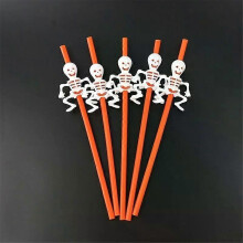(orange and white) 5PCS Halloween Cartoon Skull Pumpkin Straws Halloween Holiday Bar Party Decor Home Party Halloween Decoration