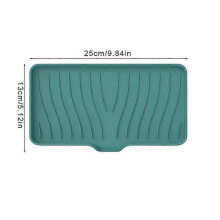 (Green-L) New Silicone Soap Dish Holder Sink Draining Rack Soap Box Holder Rack Tray Drainable Non-slip Bathroom Accessories Drain Rack