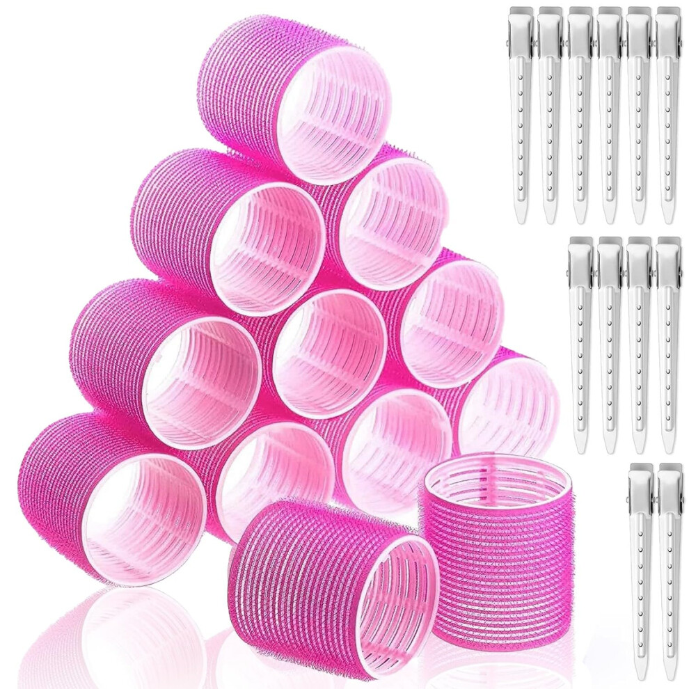 24pcs Jumbo Self Grip Hair Rollers with Clips, 63mm Heatless Curlers for Long and Medium Hair
