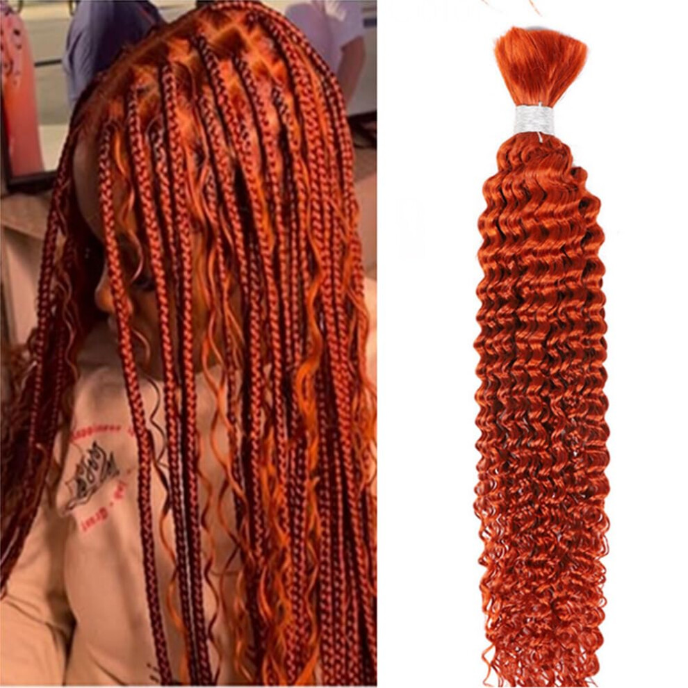 26 Inch Deep Curly Human Hair for Braiding, #350 Ginger Bulk Extensions for Bohemian Box Braids