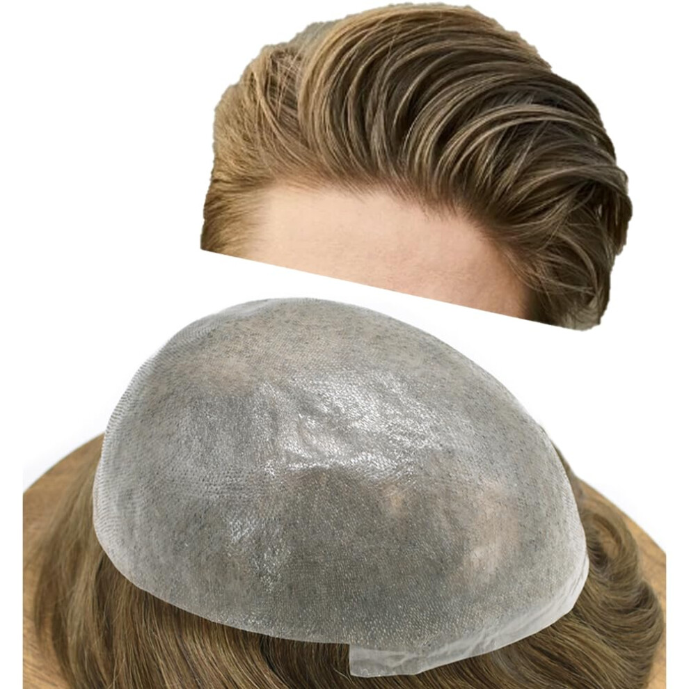Men's Hair System Ultra Thin Skin VLoop Human Hair Toupee 8x10 Light Brown Realistic Hairline