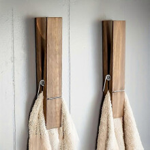 Extra Large Wooden Towel Rack with Clip - Stylish Wall Mounted Bathroom and Laundry Room Decoration Storage