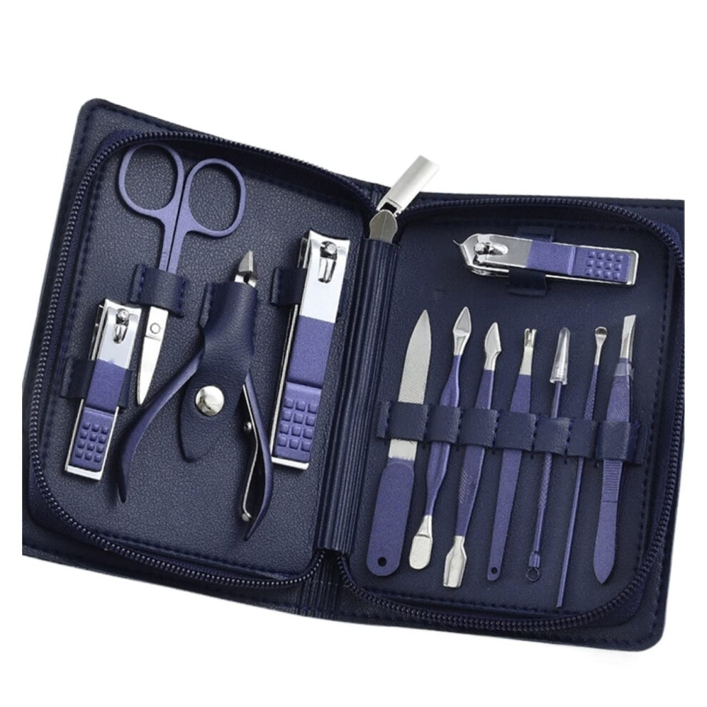Manicure Pedicure Set 12pcs Stainless Steel Nail Clippers Kit with Leather Case for Travel