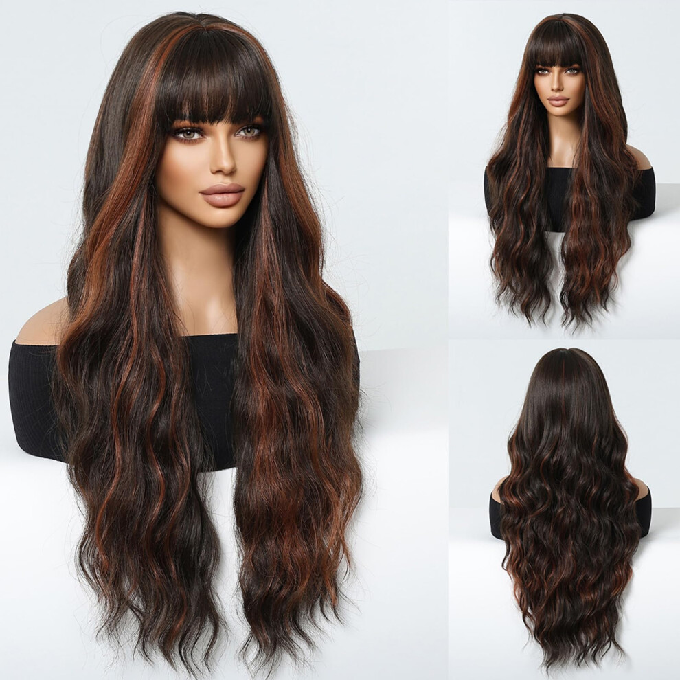 Unisex 27 Inch Long Curly Wig With Bangs Heat Resistant Synthetic Wig For Women Natural Looking Curls