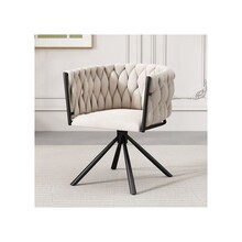 velvet dining chair, single light luxury living room bedroom swivel chair, Leisure swivel chair with four metal support legs, beige